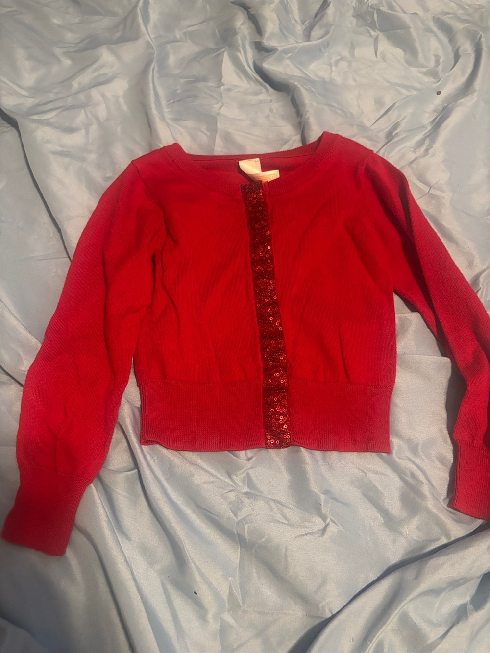 Red Girls Sequin-Trim Cardigan Sweater